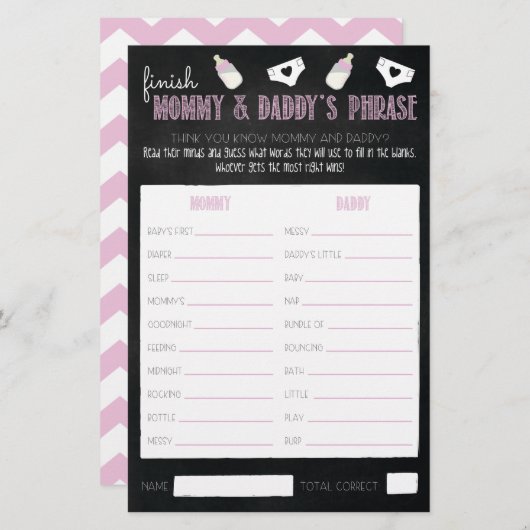 Paar Baby Showgame Cards (Vorne/Hinten)