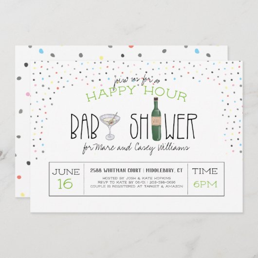 Paar Babydusche | Happy Hour Einladung (Vorne/Hinten)