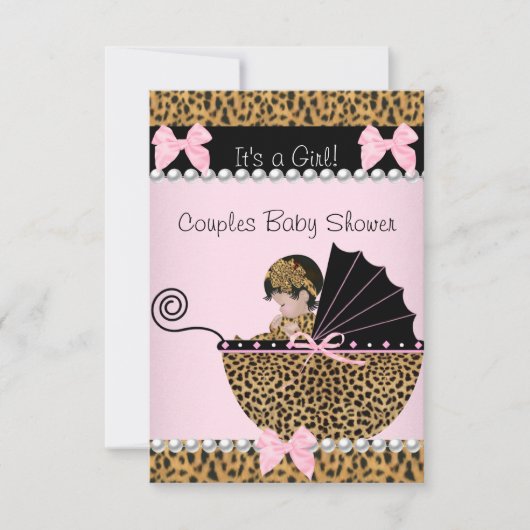 Paar Babydusche Niedlich Girl Pink Leopard Einladung (Vorderseite)