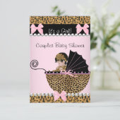 Paar Babydusche Niedlich Girl Pink Leopard Einladung (Stehend Vorderseite)