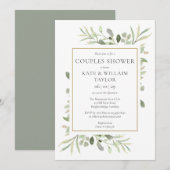 Paar Babydusche Wasserfarben Grünpflanzen Einladung (Vorne/Hinten)