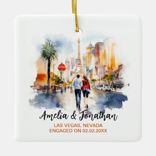 Paar bei Las Vegas Nevada Wasserfarbenreise Keramikornament (Vorderseite)