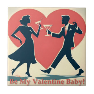 Paar beim Tanzen im Mid-Century-Valentinsgruß-Stil Fliese