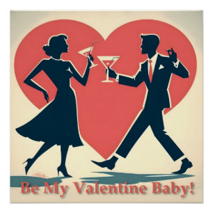 Paar beim Tanzen im Mid-Century-Valentinsgruß-Stil Poster