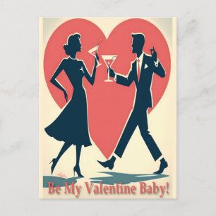 Paar beim Tanzen im Mid-Century-Valentinsgruß-Stil Postkarte