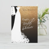 Paar-Brautparty im Schwarzen u. im GoldGlitzer Einladung (Stehend Vorderseite)