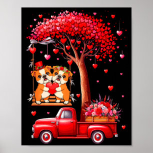 Paar Bulldoggen Valentinstag Herzen Baum Pickup Tr Poster