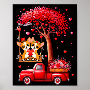 Paar Chihuahuas Valentinstag-Herzen-Baum-Pickup-Tr Poster