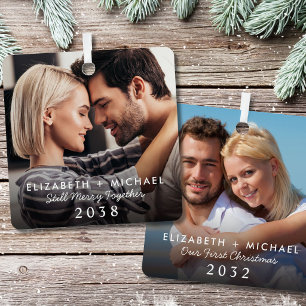 Paar Dann Und Jetzt Weihnachtsfoto Ornament Aus Metall