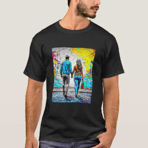 Paar, das Händchen hält, urbane Straßenkunst T-Shirt