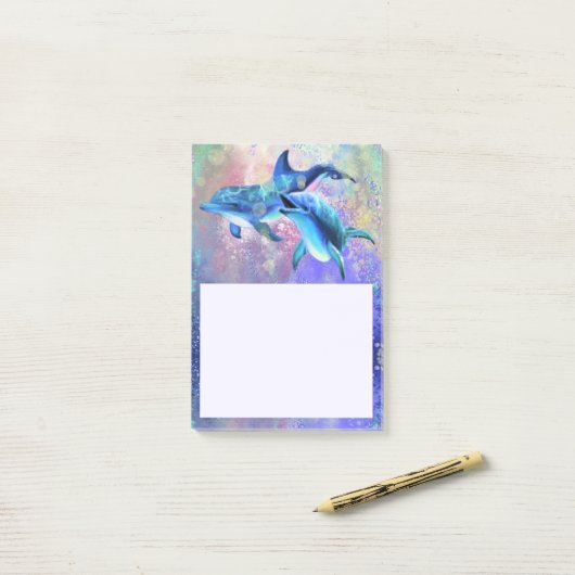 Paar Delphine Sticky Notes Post-it Klebezettel (Auf Schreibtisch)