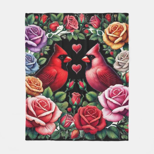 Paar der Kardinal Amid Vibrant Rose Fleecedecke (Vorderseite)