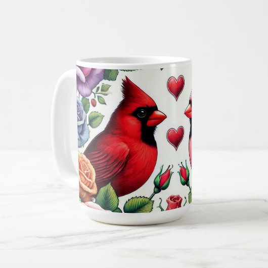 Paar der Kardinal Amid Vibrant Rose Kaffeetasse (Vorderseite Links)