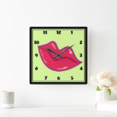 Paar der Kirschroten Lippen Quadratische Wanduhr (Zuhause)