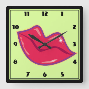 Paar der Kirschroten Lippen Quadratische Wanduhr