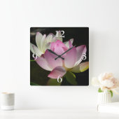 Paar der Lotus-Blume II Quadratische Wanduhr (Zuhause)