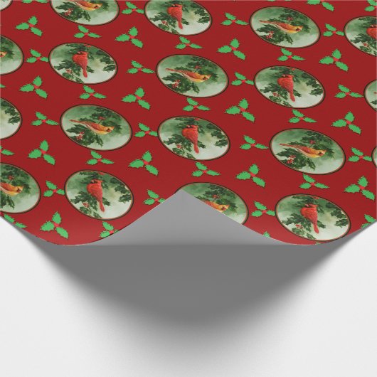 Paar der roten Kardinal und der Holly-Blätter Geschenkpapier (Ecke)