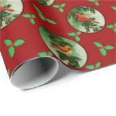 Paar der roten Kardinal und der Holly-Blätter Geschenkpapier (Rolleneckpunkt)