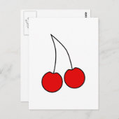 Paar der Roten Kirschen. Schwarze Kontur. Postkarte (Vorne/Hinten)