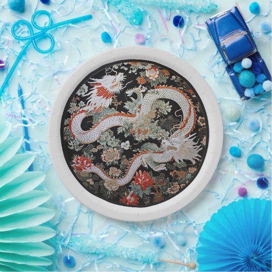 Paar der weißasiatischen Drachen Pappteller (Party)