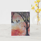 Paar, die den Hund klein laufen, gefaltete Karte (Gelbe Blume)