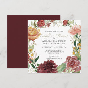 Paar-Dusch Herbst Floral Burgunder-Rosa Rosen Einladung