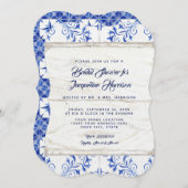 Paar Dusche Bauernhof Navy Kraft Holz Rustikal Einladung (Vorne/Hinten)