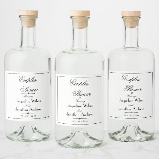 Paar Dusche einfache Elegante Namen Script Chic Alkoholflaschenetikett (Flaschen)