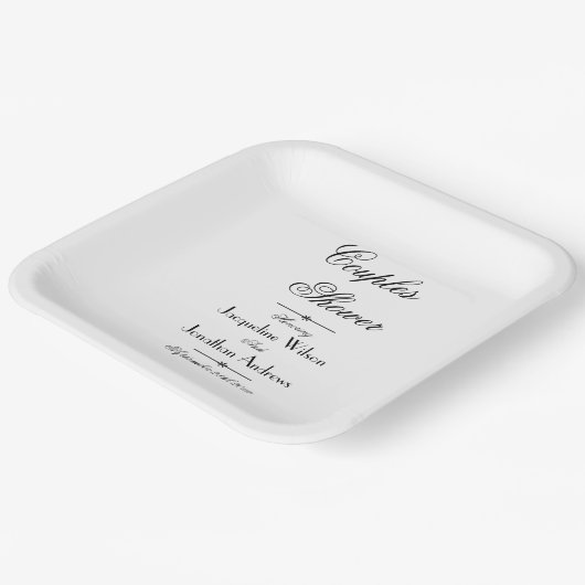 Paar Dusche Einfache elegante Skriptnamen Pappteller (Gewinkelt)