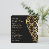 Paar Dusche Gold Leaf Schauen Damask Scroll laden Einladung (Stehend Vorderseite)
