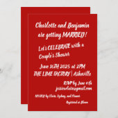 Paar Dusche kühne Red Playful Typografy Spaß Einladung (Vorne/Hinten)