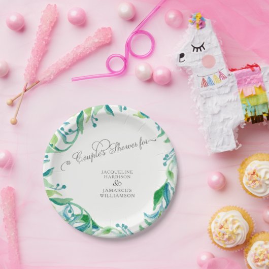 Paar Dusche Laurel Leaf Wreath Olive Wasserfarbe Pappteller (Party)