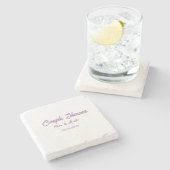 Paar Dusche Name Datum grau trendy einfach rosa Steinuntersetzer (Seitenansicht)
