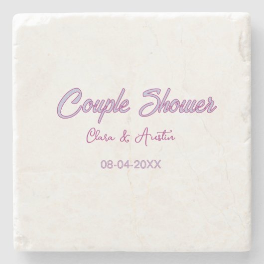 Paar Dusche Name Datum grau trendy einfach rosa Steinuntersetzer (Vorderseite)
