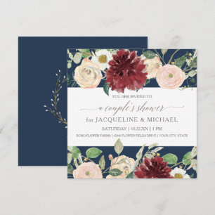 Paar-Dusche Navy Chrysantheme Burgunderrose Einladung