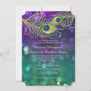 Paar Dusche Peacock Feather Jeweled Feathers Einladung