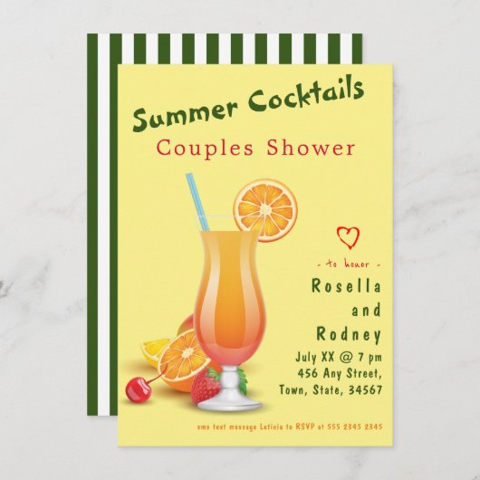Paar Dusche Sommercocktails Einladung (Vorne/Hinten)