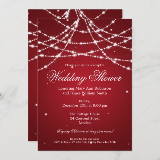 Paar Dusche Sparkling String Red Einladung (Vorne/Hinten)