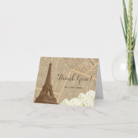 Paar-Eiffel-Turm-Vintage Hochzeit danken Ihnen Dankeskarte (Vorderseite)