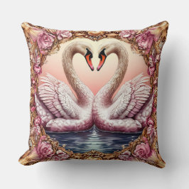 Paar eleganter Schwäne, von Rose Gerahmt Kissen