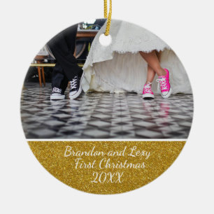 Paar-erste WeihnachtsFoto-Verzierung Keramik Ornament