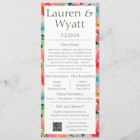 Paar Fakten Tropical Wedding Program & Menu Programm (Vorderseite)