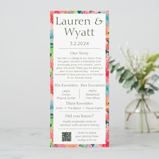 Paar Fakten Tropical Wedding Program & Menu Programm (Stehend Vorderseite)