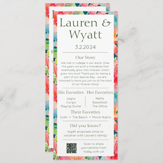 Paar Fakten Tropical Wedding Program & Menu Programm (Vorne/Hinten)