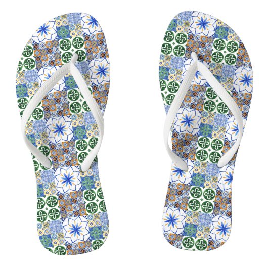 Paar Flip Flops Portugiesische Fliesen Badesandalen (Fußbett)