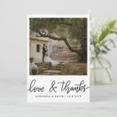 Paar-Foto-Hochzeits-Liebe und Dank-Skript Dankeskarte (Stehend Vorderseite)