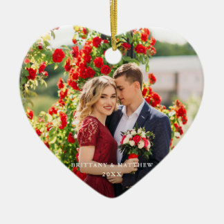 Paar-Foto nennt Jahr-Herz Keramik Ornament