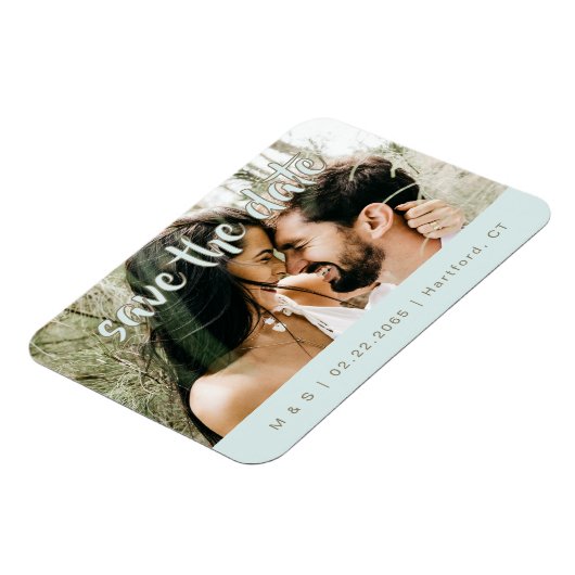 Paar Foto Türkis Save-the-Date Magnet (Linke Seite)