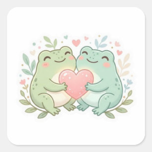 Paar Frosch Aufkleber Süß Zwei Frösche Liebe Herz