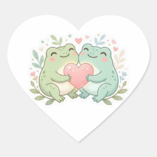 Paar Frosch Aufkleber Süß Zwei Frösche Liebe Herz